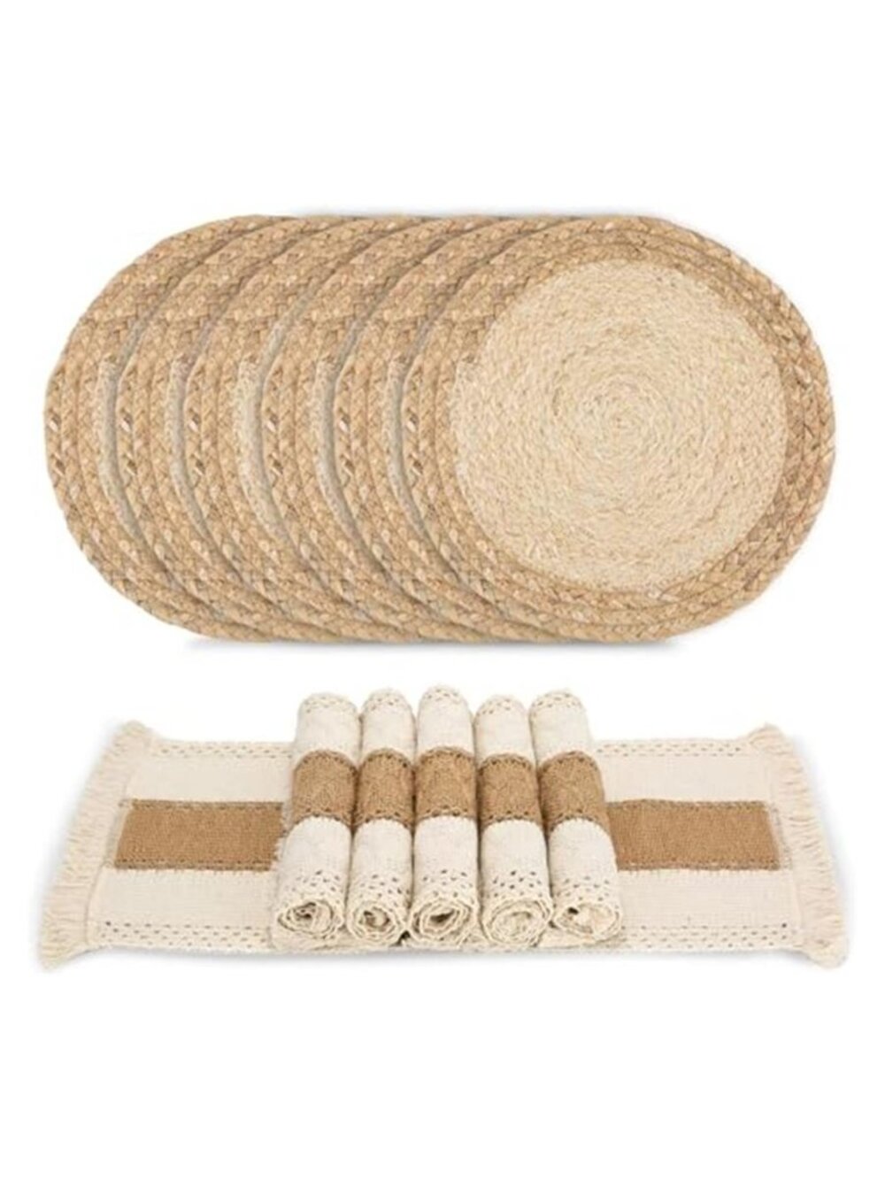 Boho Cotton Round Square Placemats Set Woven Natural Table Mats Tassel Rustic